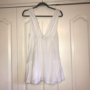White Low V-Neck Mini Dress (Free People style)